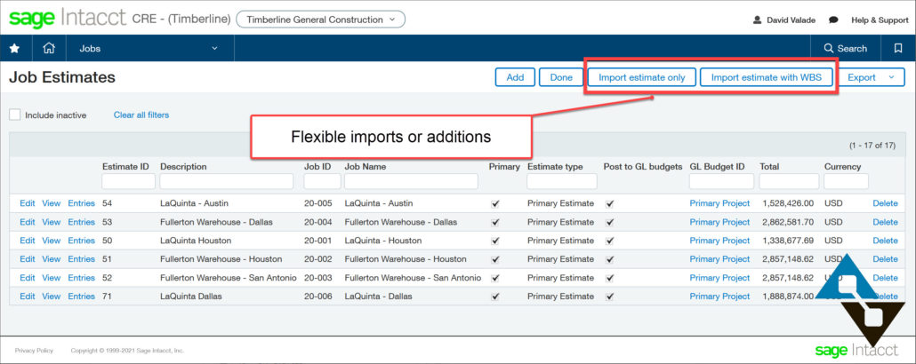 Sage Intacct Job Estimates