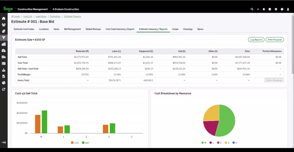 Sage Construction Management: Estimate Summary