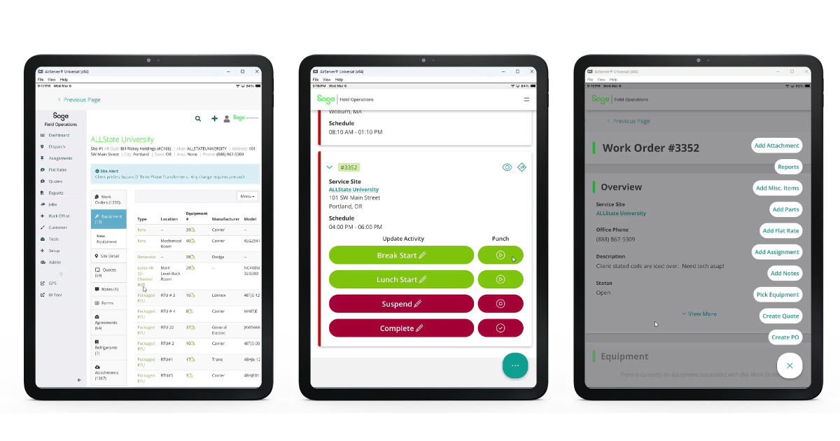 Sage Field Operations Mobile App: Service History, Time Card, Work Order